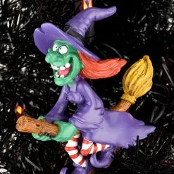 Fliegende Hexe Christbaumkugel 10cm -Finster Mode Haus hexe auf besen weihnachtskugel halloween und horror weihnachtsdeko flying witch hanging ornament 54757 6