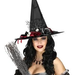 Hexenhut Mit Rosen & Puppenköpfen -Finster Mode Haus hexenhut mit fledermaeusen und puppenkoepfe witch hat with bats roses and doll heads 39145 03