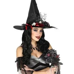 Hexenhut Mit Rosen & Puppenköpfen -Finster Mode Haus hexenhut mit fledermaeusen und puppenkoepfe witch hat with bats roses and doll heads 39145 04
