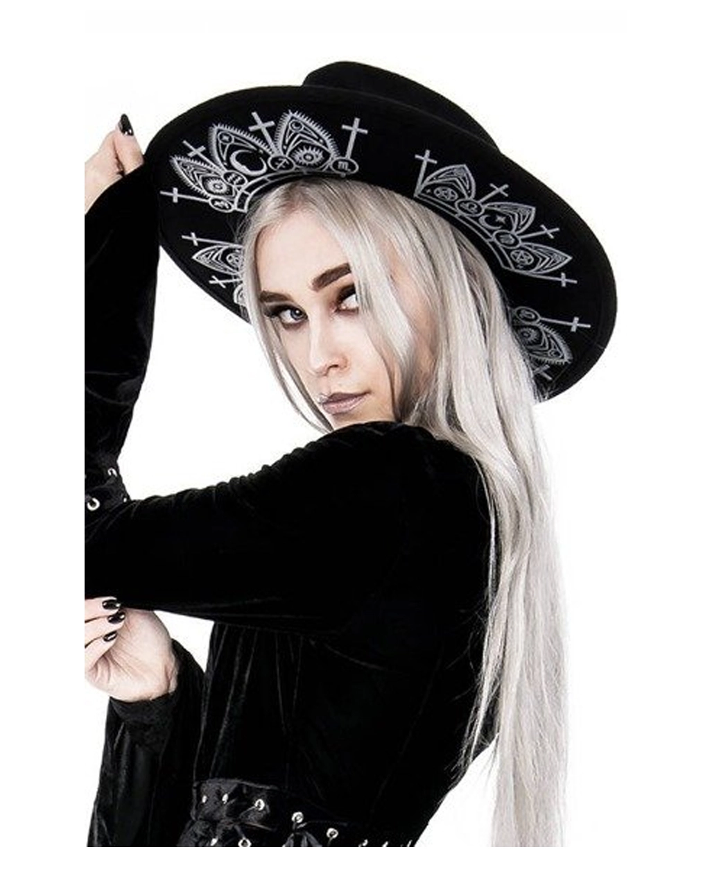 Schwarzer Hexenhut Mit Astrologie Symbolen 5 Schwarzer Hexenhut Mit Astrologie Symbolen – Bild 3