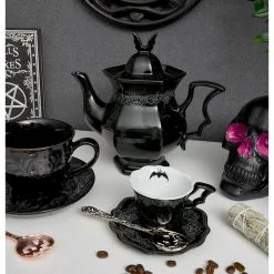 Morticia Tasse & Unterteller KILLSTAR -Finster Mode Haus sppoky pumpkin teeloeffel schwarz haunted hallows pumpkin teaspoon halloween und gothic deko und geschenkartikel 50815 5 5